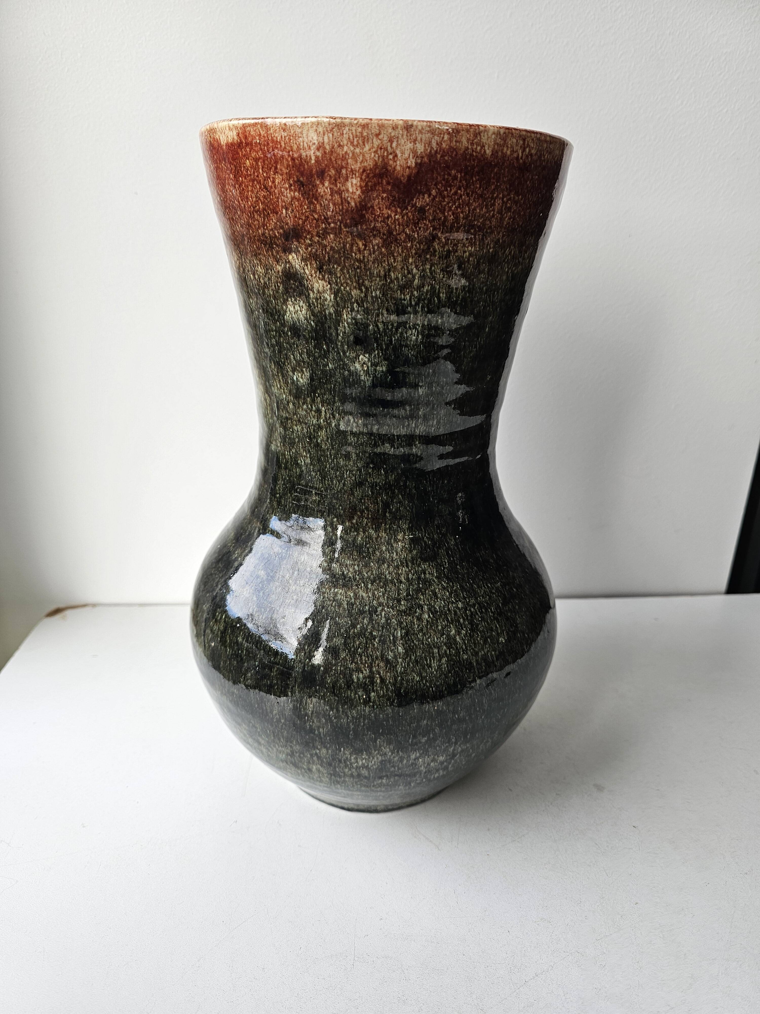 Large baluster vase in glazed ceramic Signed Accolay