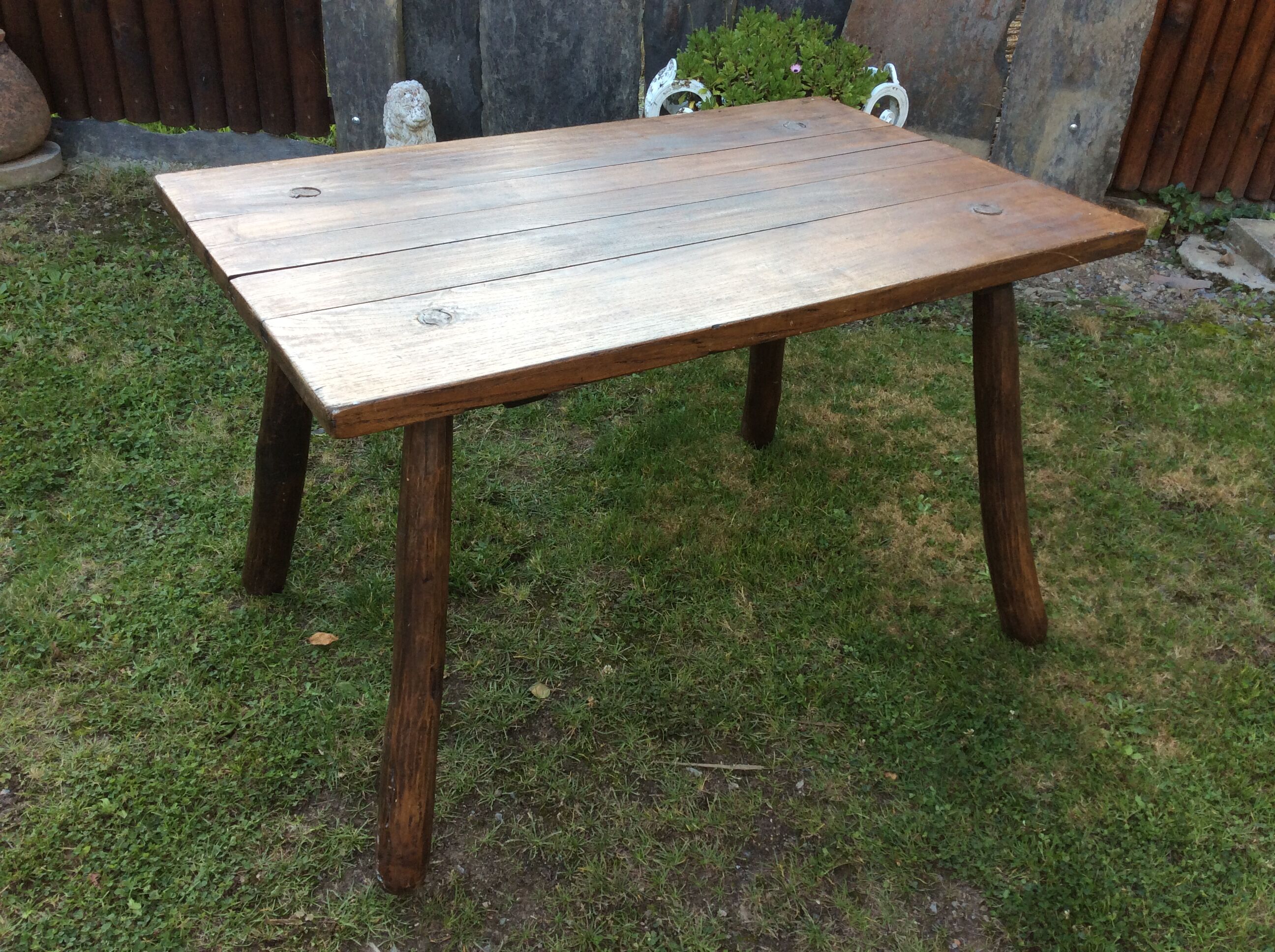 Brutalist vintage table in solid oak