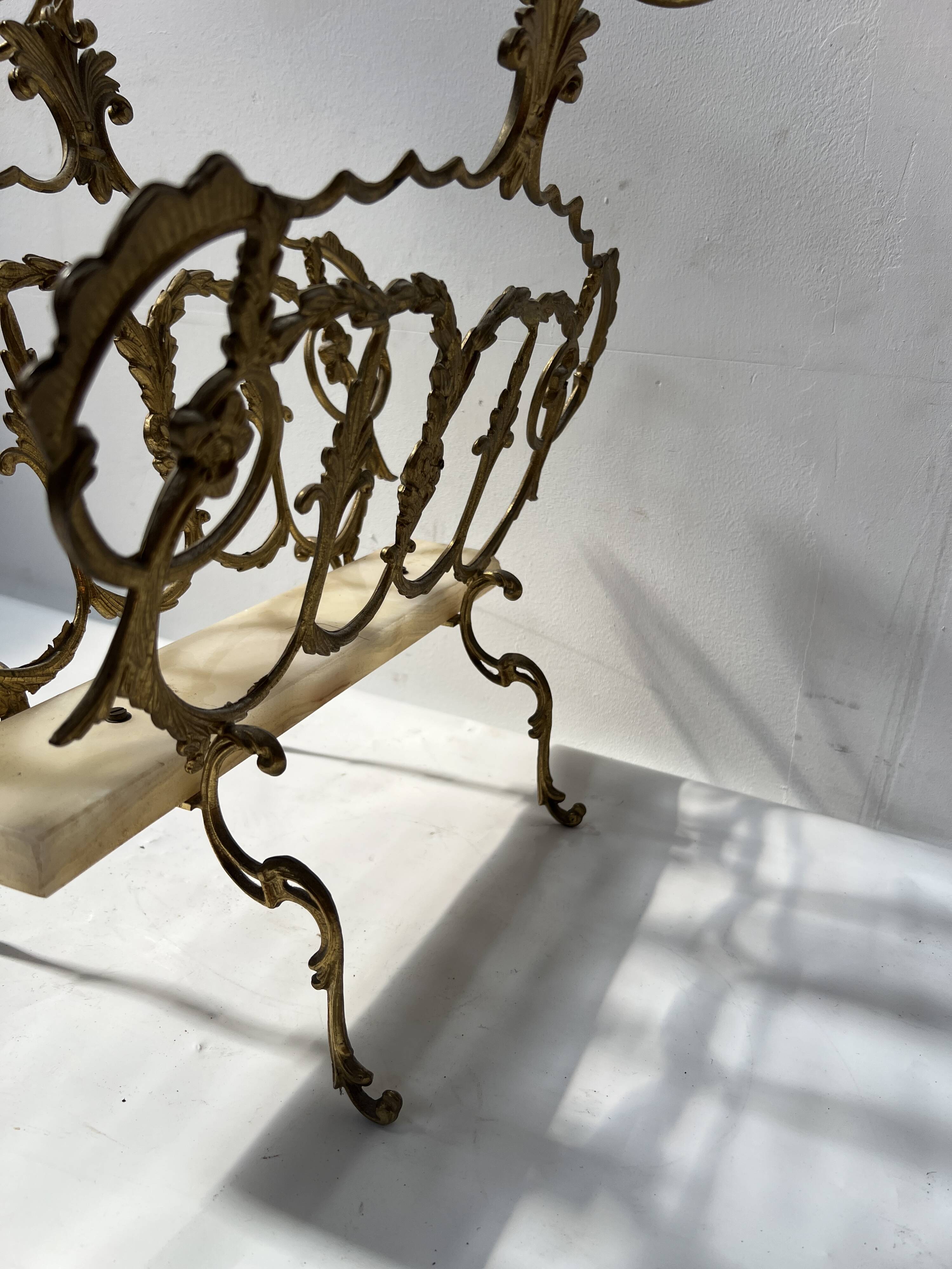 20th century openwork bronze and brass magazine rack