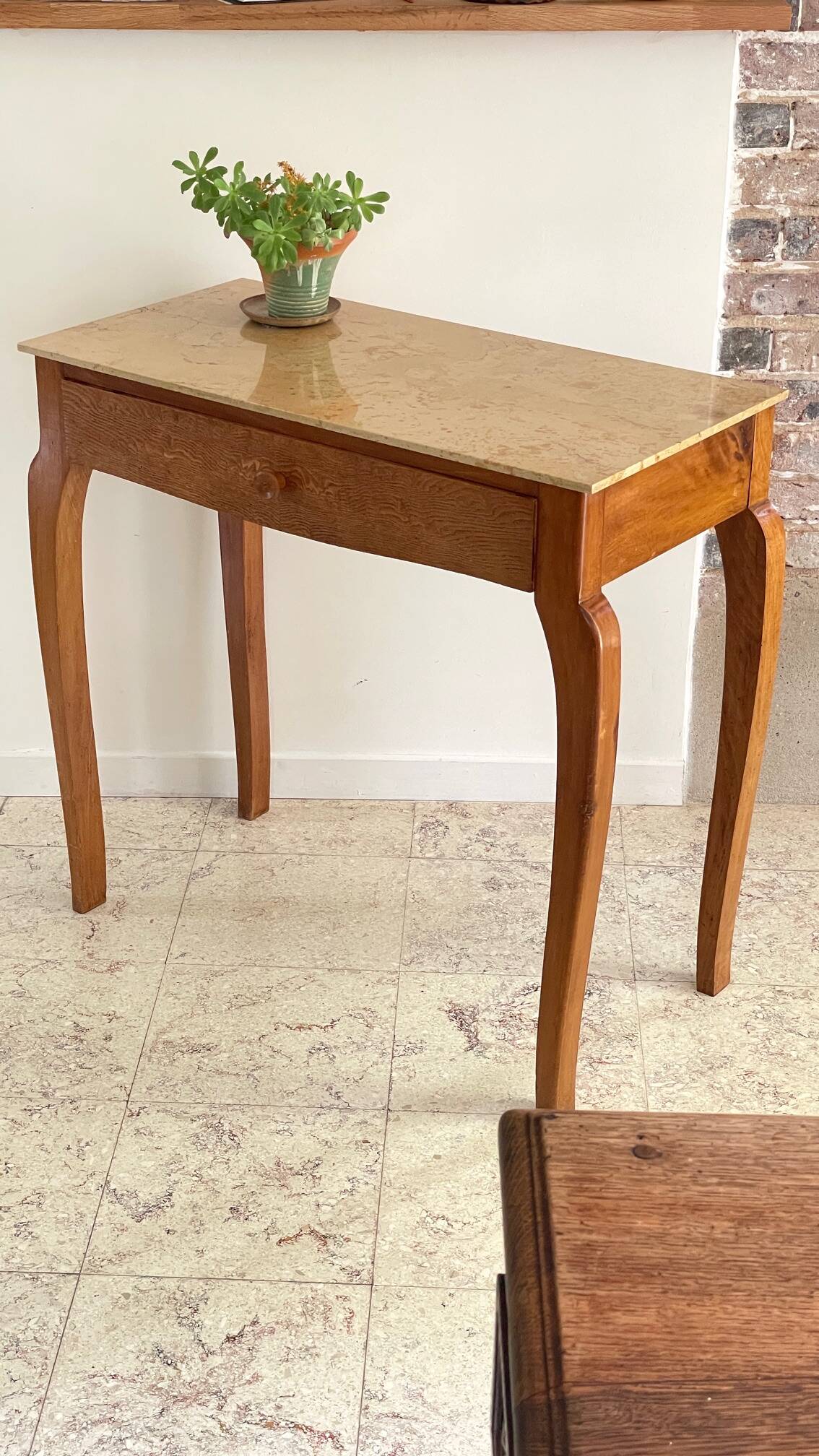 Vintage wood and marble console desk