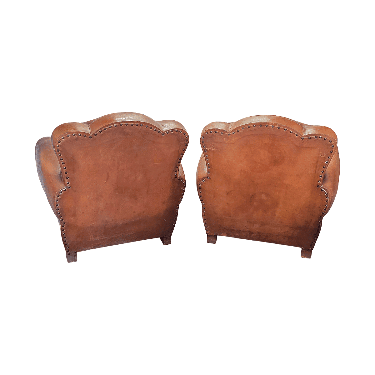 French Art Deco Style Leather Club Armchairs, 1950/60s