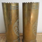 Paire vases douilles gravées art tranchées ww1 trench art
