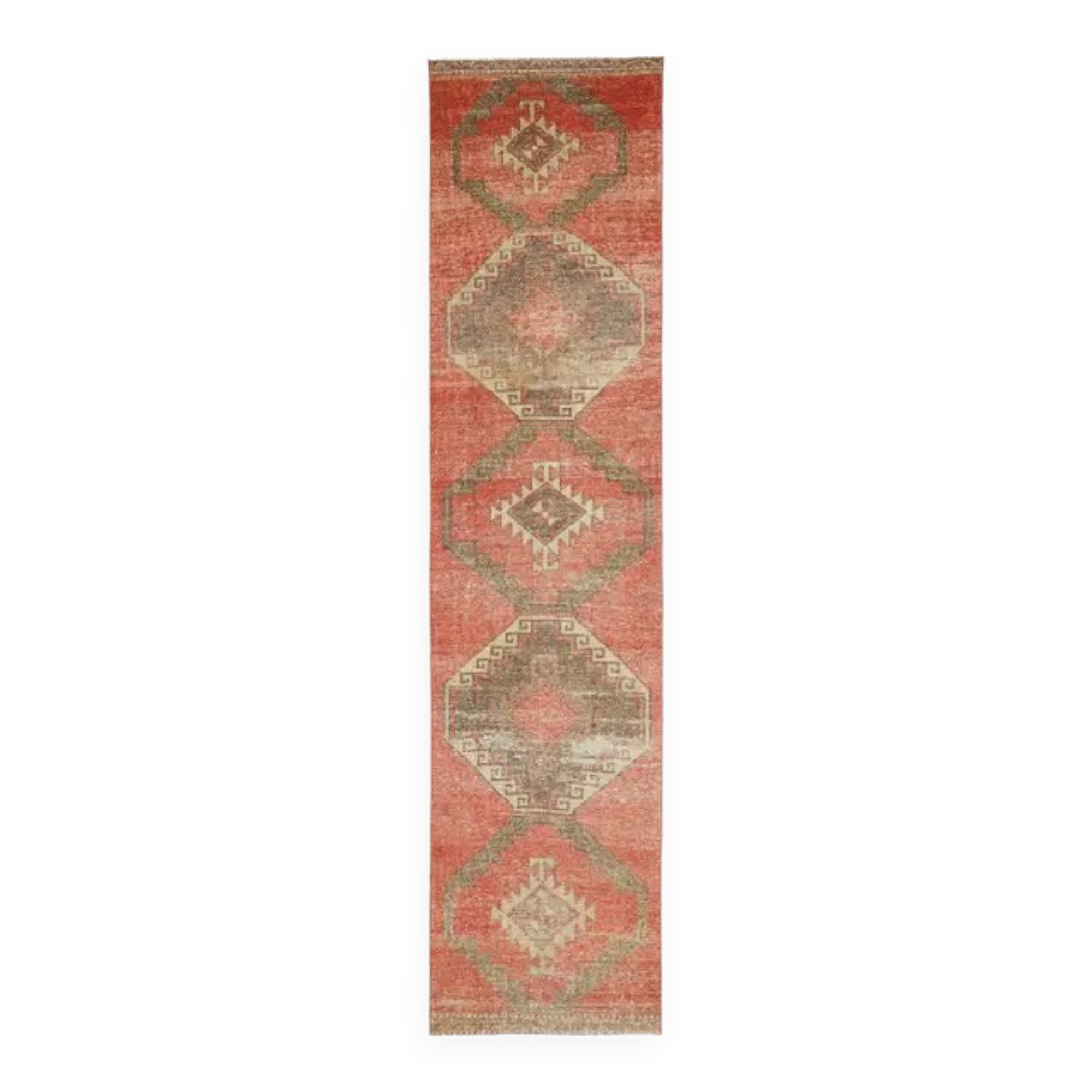 Vintage Turkish Hand-Knotted Wool Cotton Red Runner Rug 85x386