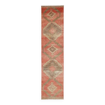 Vintage Turkish Hand-Knotted Wool Cotton Red Runner Rug 85x386