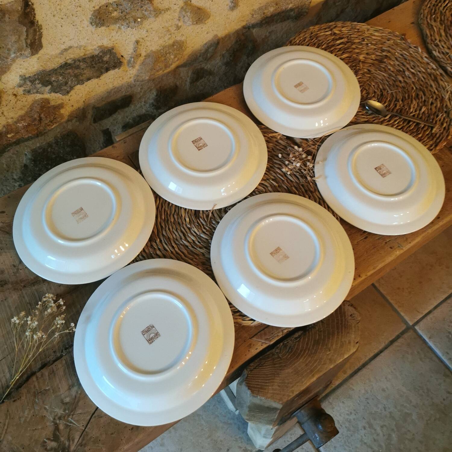Vintage dessert plates, nesting set by Michel Hamon, Gien Prisunic