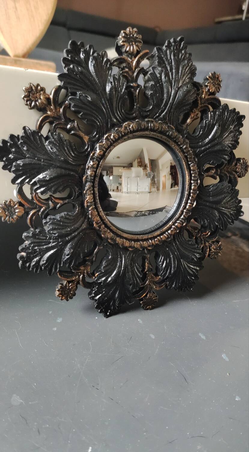 Small Sun Mirror Witch's Eye Round In Resin Patina Black/Copper
