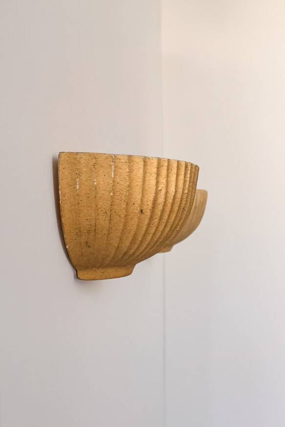Pair of vintage beige ceramic wall lights, France, 1970.