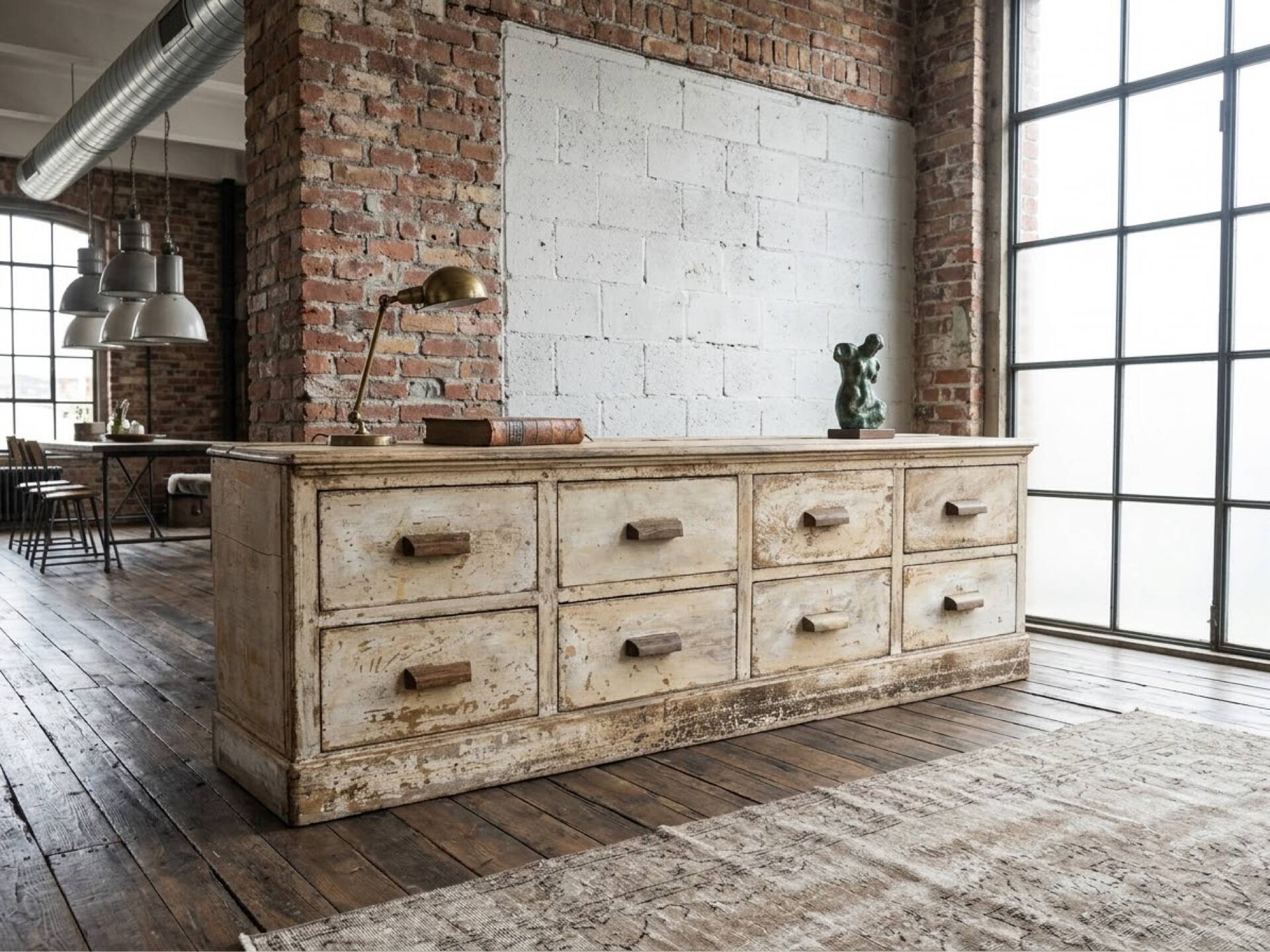 Very beautiful antique shop workbench with 8 drawers.