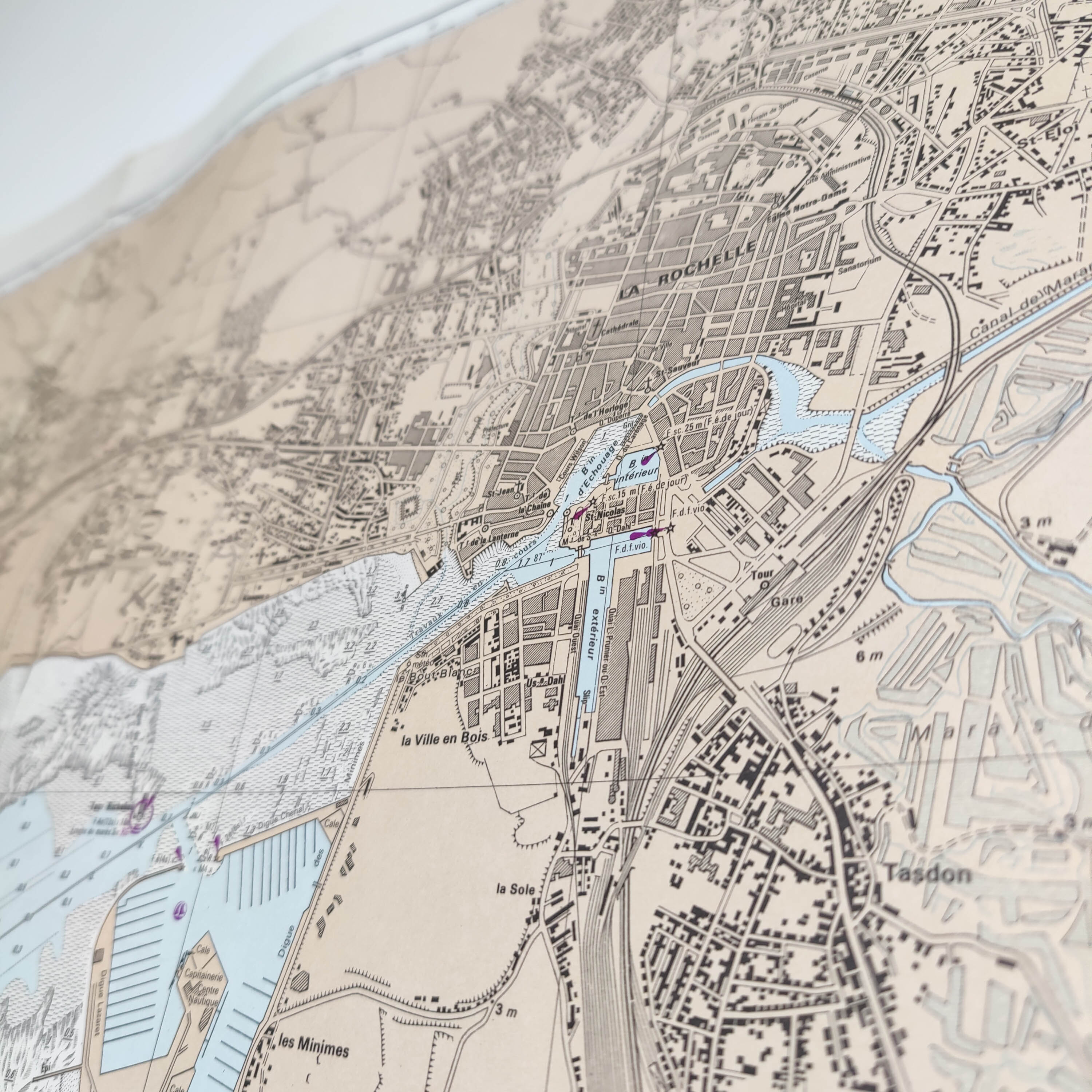 Vintage map of the bay of La Rochelle Charente Maritime 1965