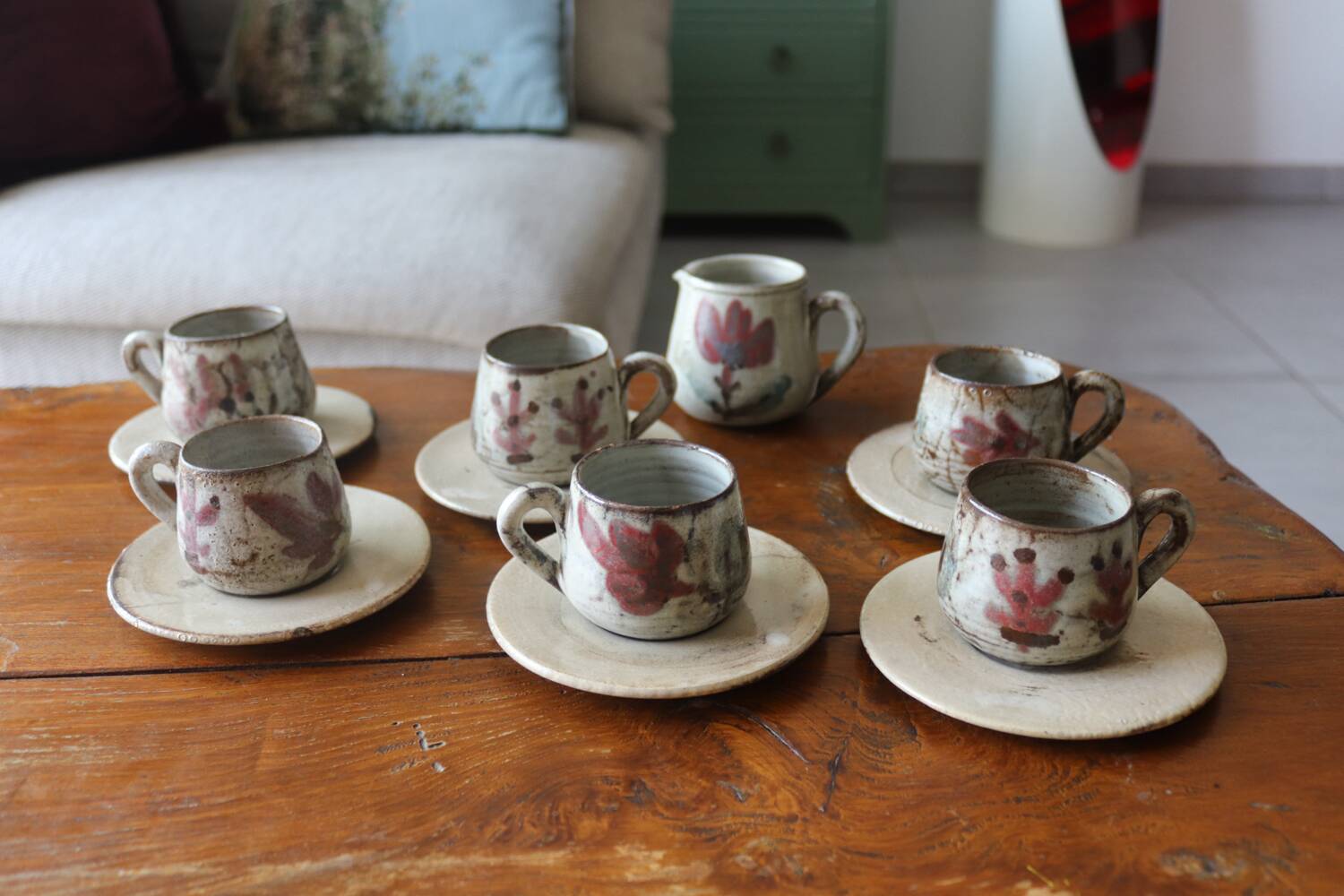 Stoneware coffee service signed Gustave Le Murier – 6 cups, 6 saucers