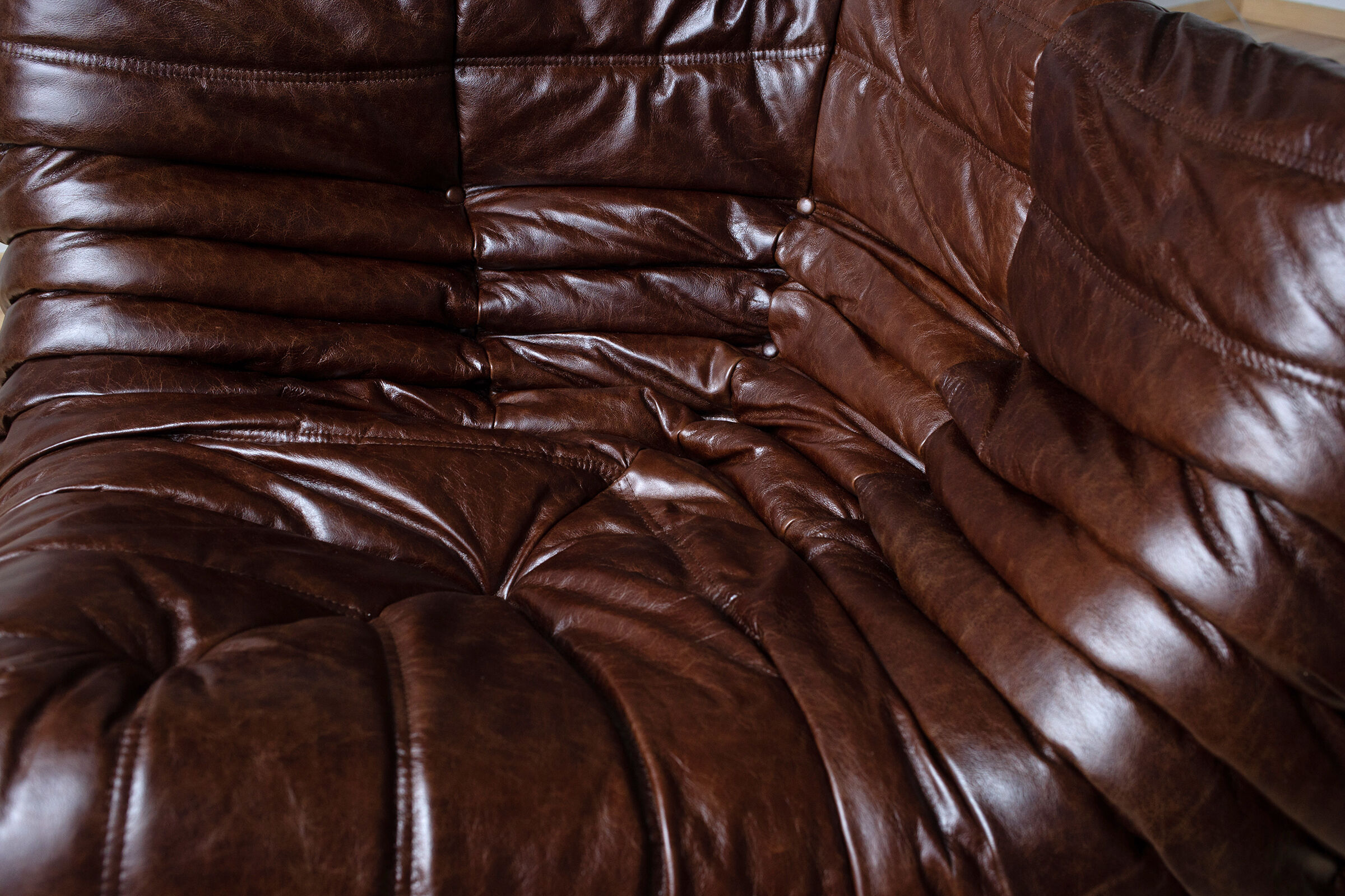 Set of 3 brown leather Togo sofas designed by Michel Ducaroy 1973