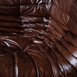 Set of 3 brown leather Togo sofas designed by Michel Ducaroy 1973