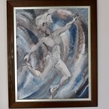 Original Swedish Mid-Century Oil on Canvas "Leap" by Ebbe Höglund  signed  - Vintage & Framed