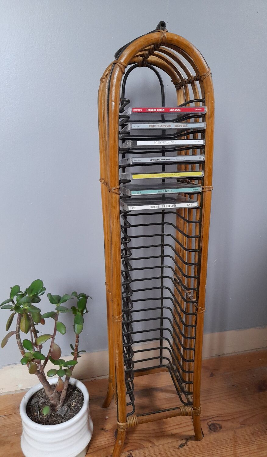 Column shelf range 24 CD metal and bamboo, 80s