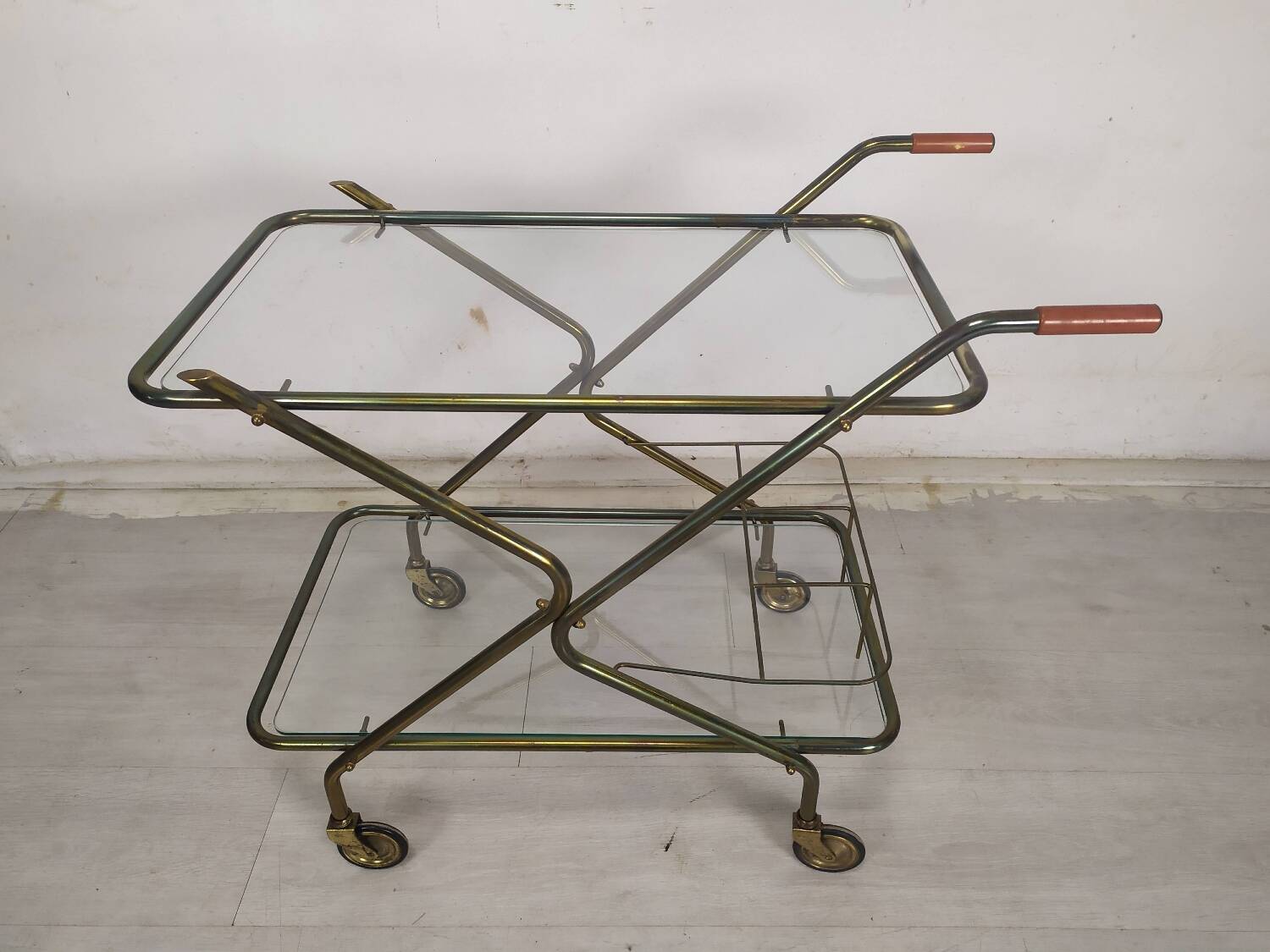 Vintage brass rolling cart