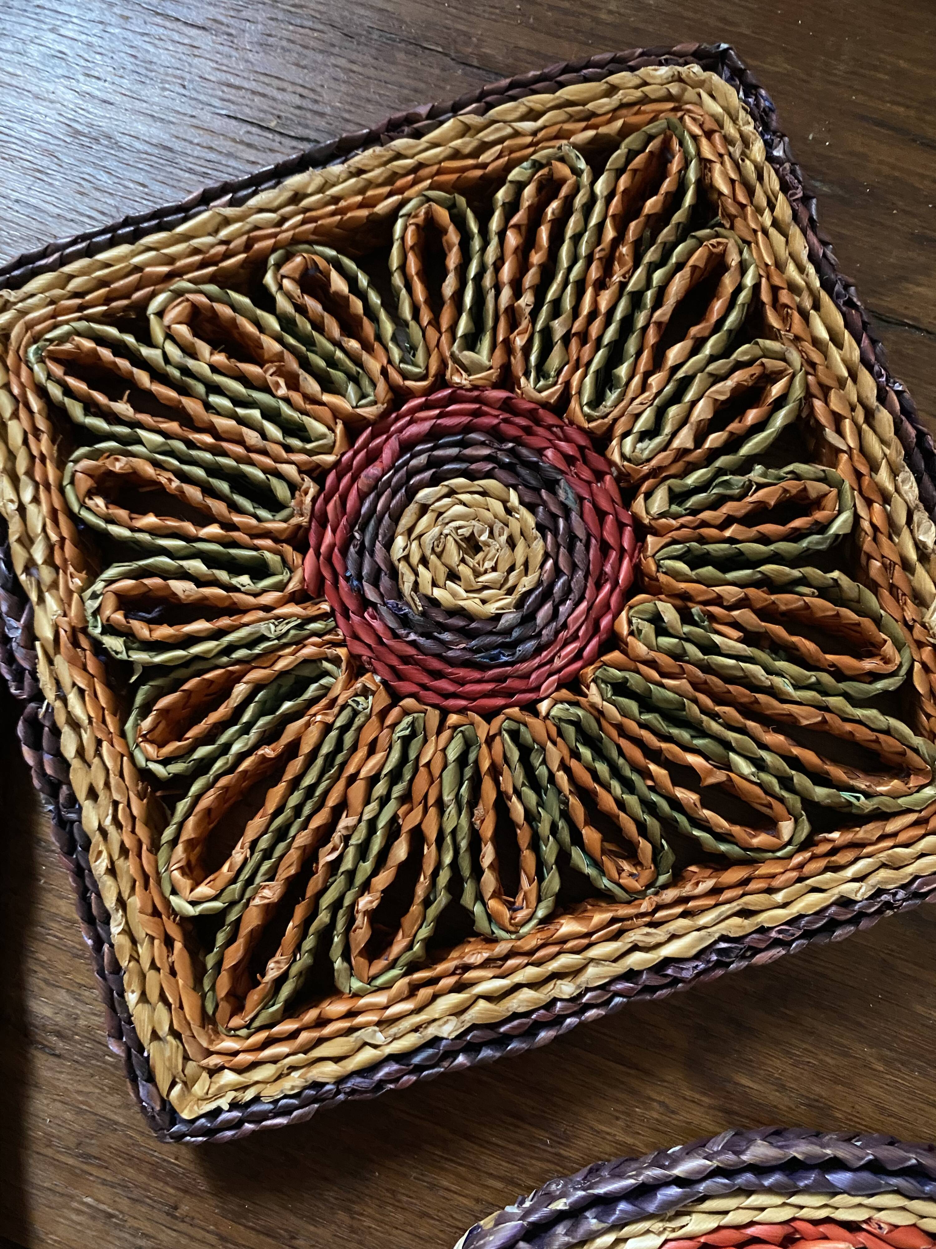 5 braided straw coasters bohemian style
