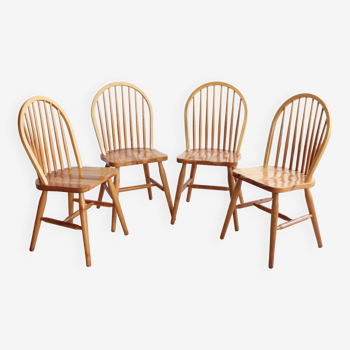 Set of 4 vintage Windsor-style solid wood slatted chairs