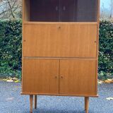 Vintage Scandinavian glass secretary with 3 doors and compass legs 145cm