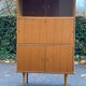 Vintage Scandinavian glass secretary with 3 doors and compass legs 145cm