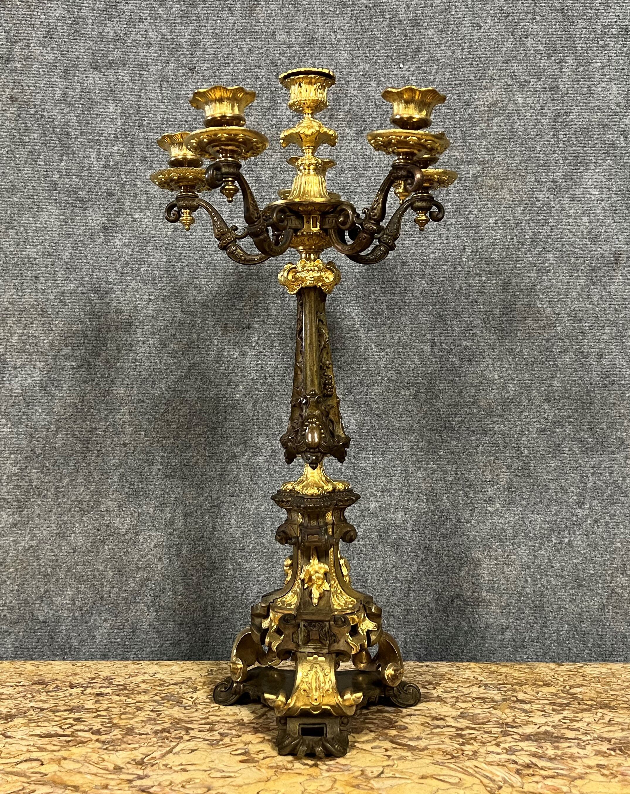 Magnificent bronze candelabra double patina Empire era circa 1810-1820