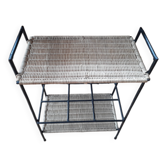 Etagère vintage en métal et osier