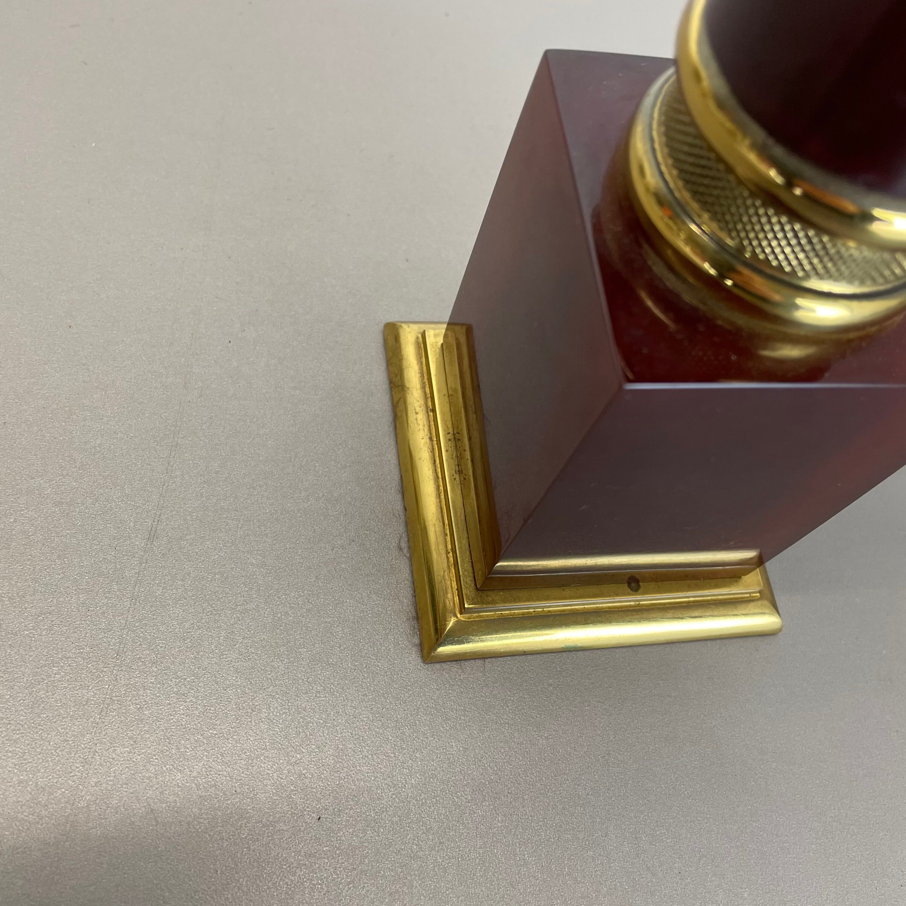 Rare Modernist Red Catalina and Brass Tube Table Light, Italy, 1960s