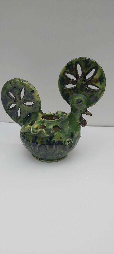 Rooster picflowers in glazed earth pottery of Annecy Saint-Jorioz 1960