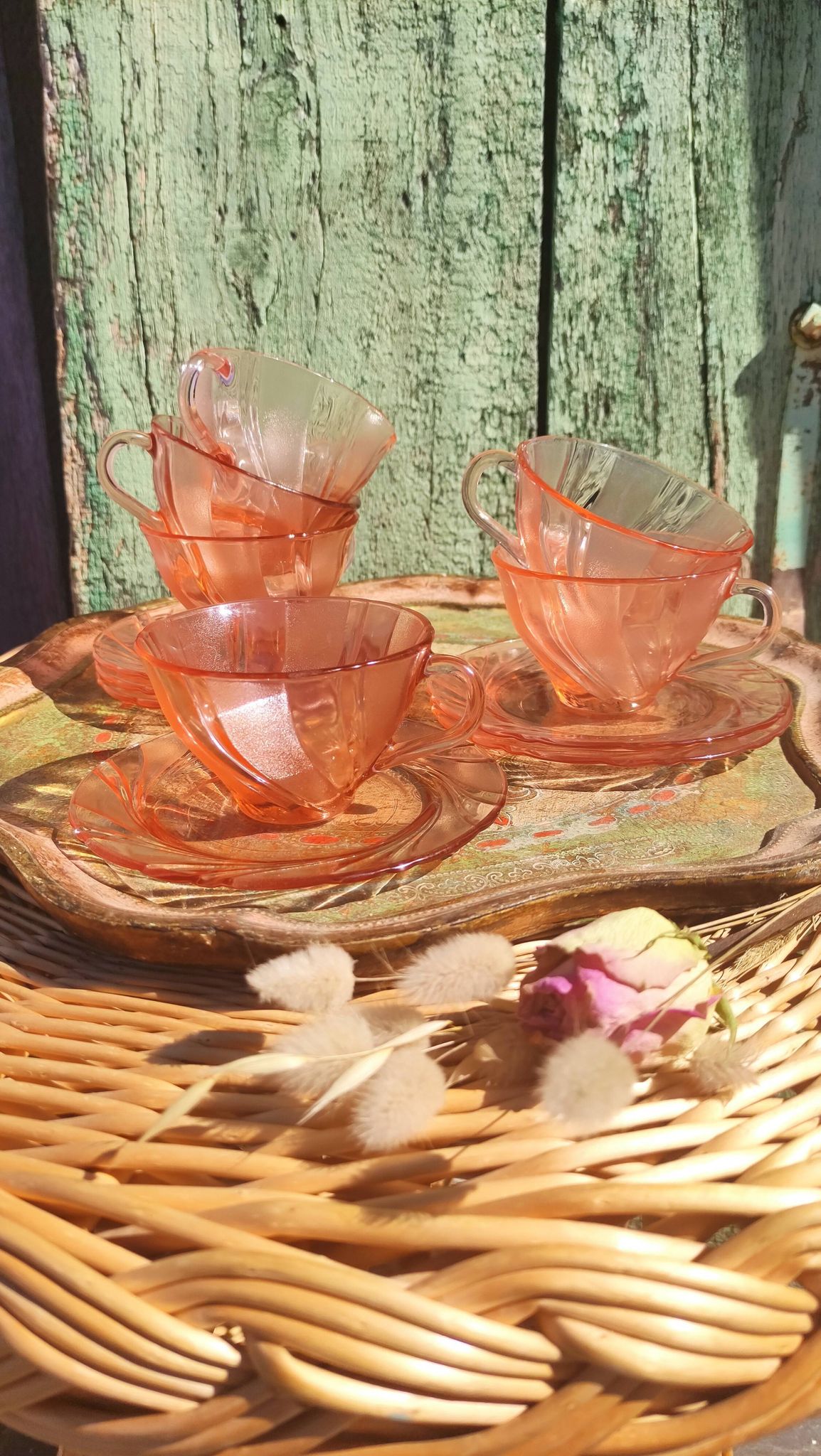 Vintage vereco pink cups France six-serve