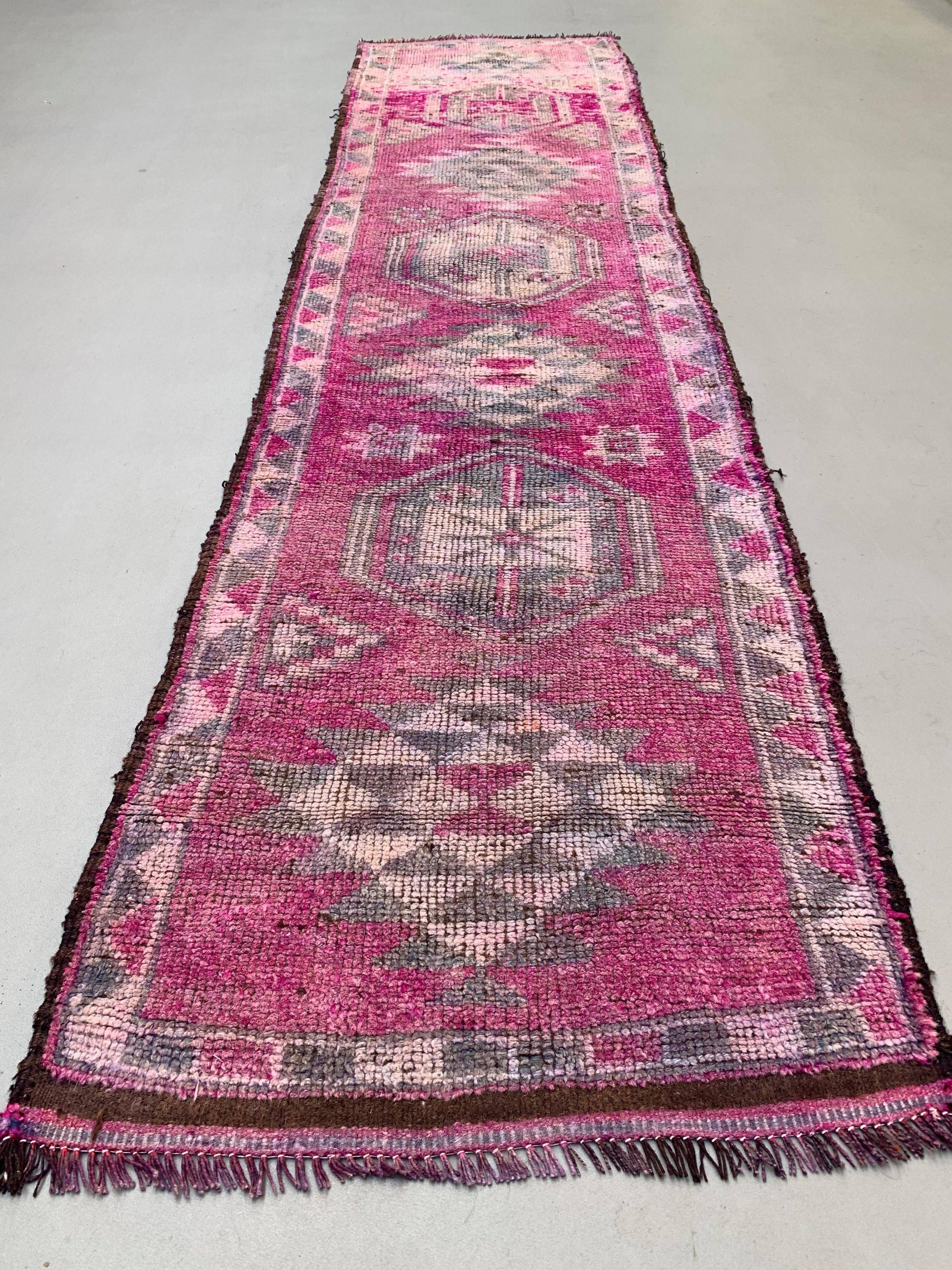 Vintage Turkish  Tribal Runner 355x90 cm veg dye wool rug tribal, handmade