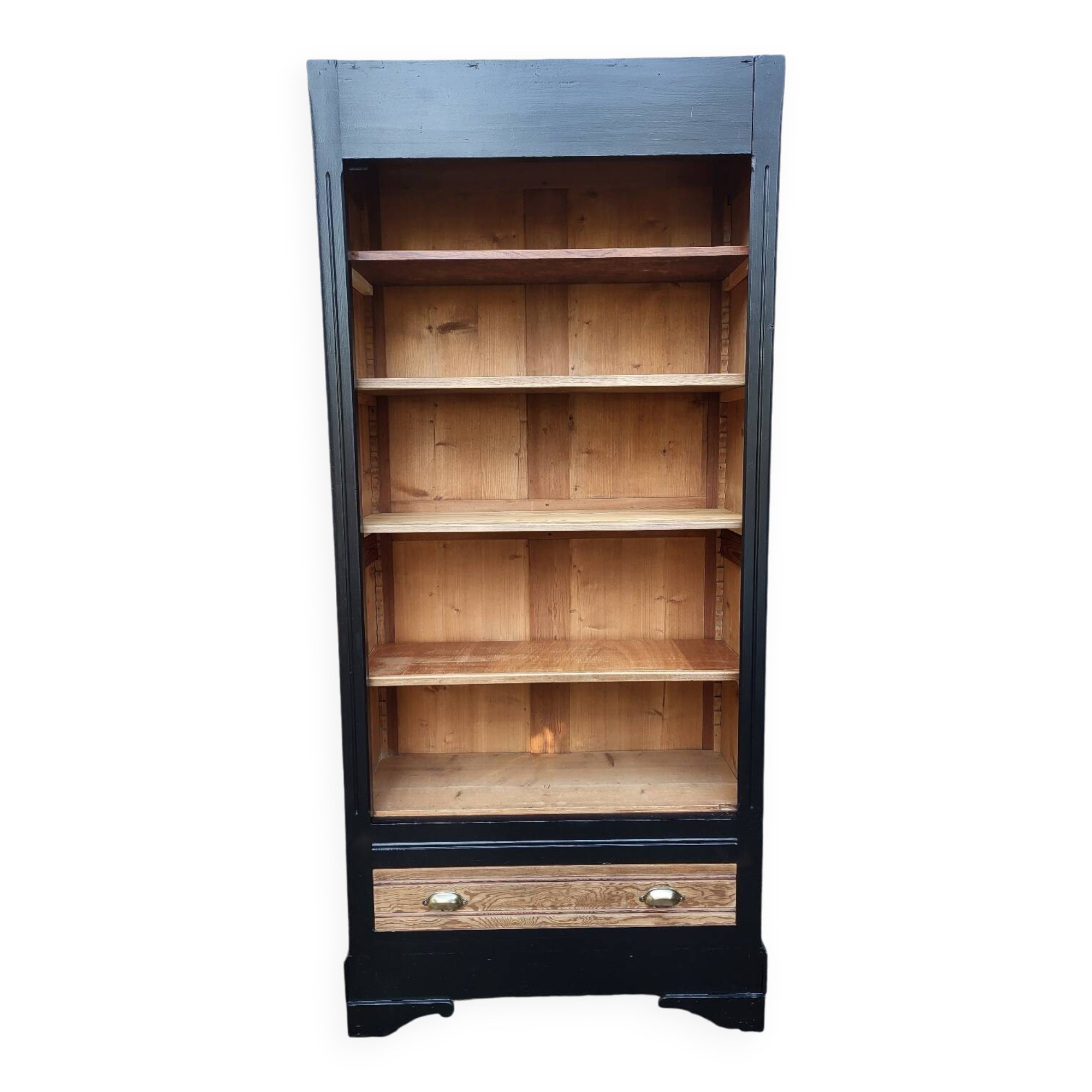 Two-tone black and honey bookcase
