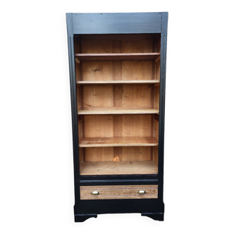 Two-tone black and honey bookcase