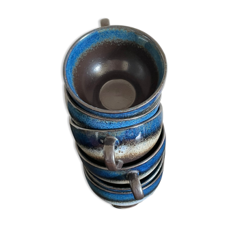 6 bowls, cups with blue sandstone handle