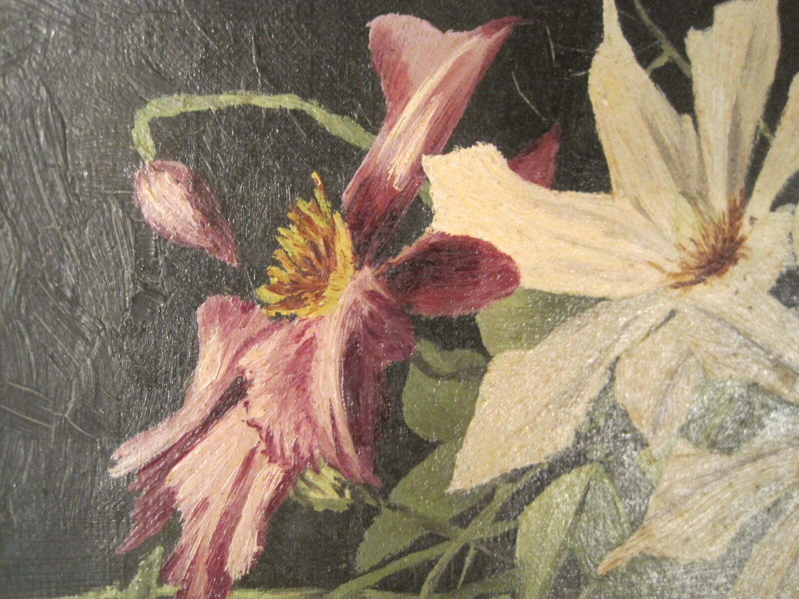 Peinture huile sur toile fleurs clématites signé François Rose 1904