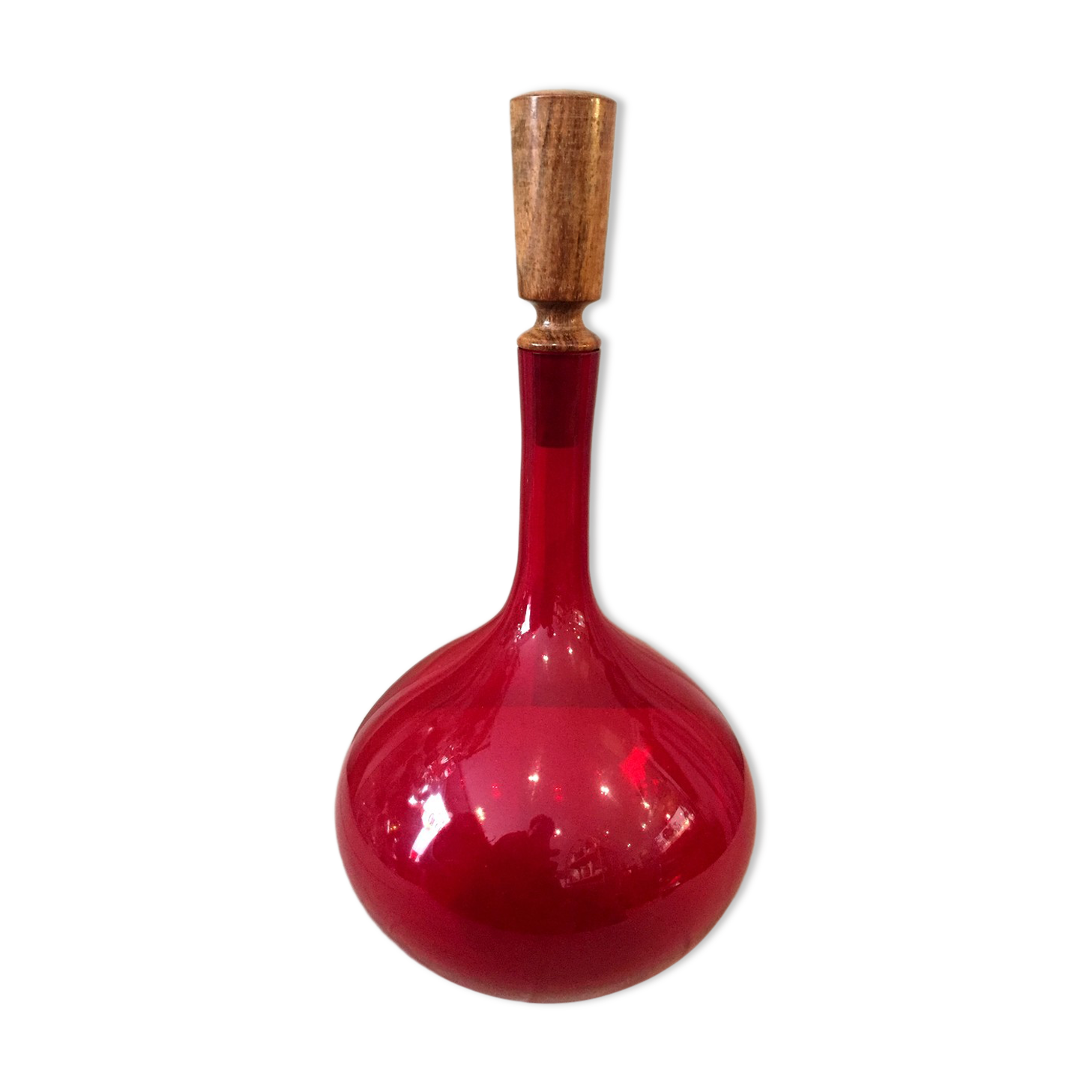 Bottle or onion red soliflore with vintage murano wooden cap
