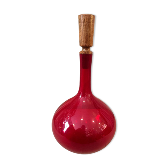 Bouteille ou soliflore rouge oignon avec bouchon en bois vintage murano