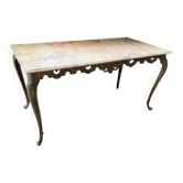 Vintage coffee table in Louis XV style with bronze/gilded brass and onyx/marble top.