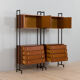 Pair of Italian mid century freestanding wall units in teak with brass handles.