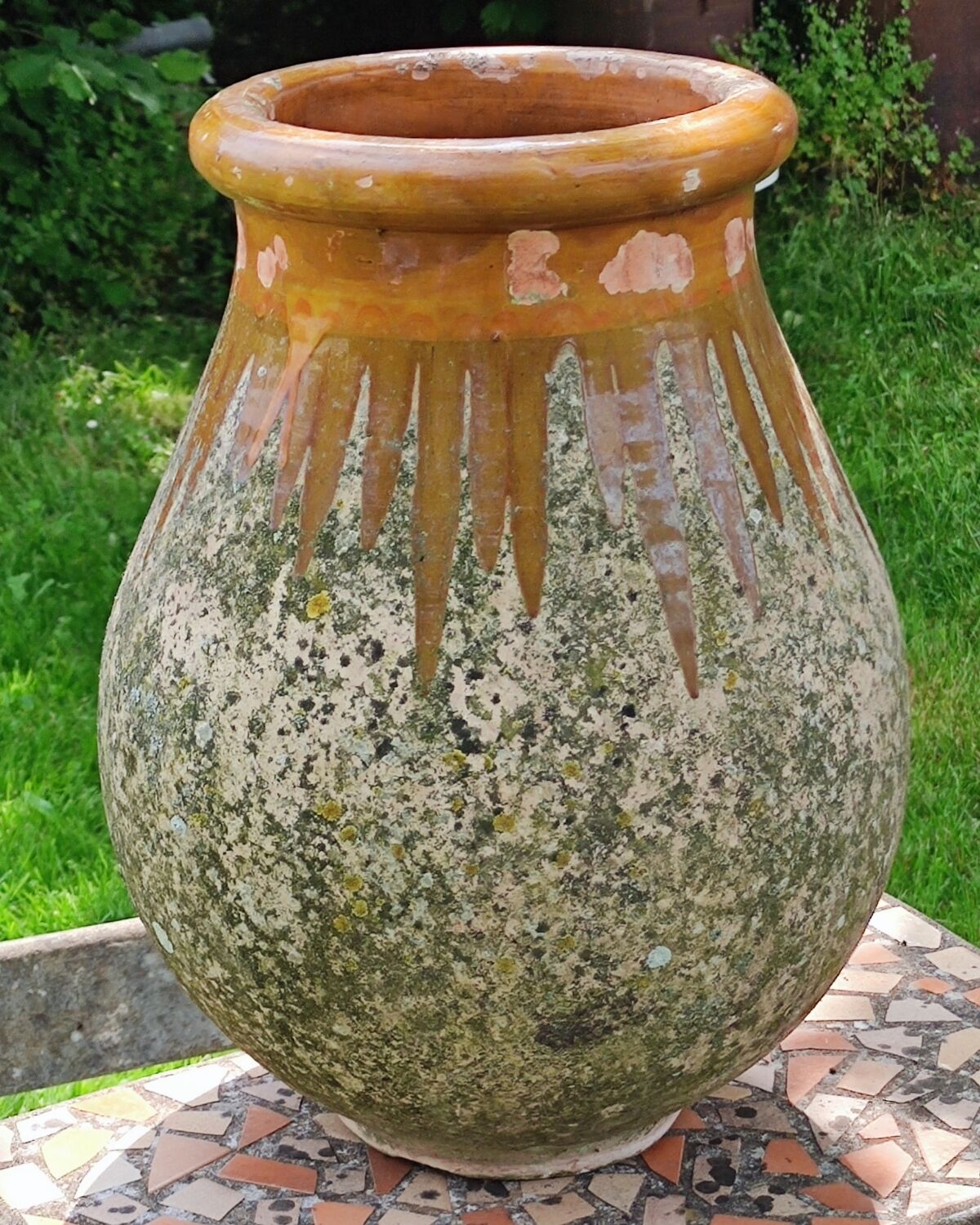 Old jar of Biot glazed pottery with drips