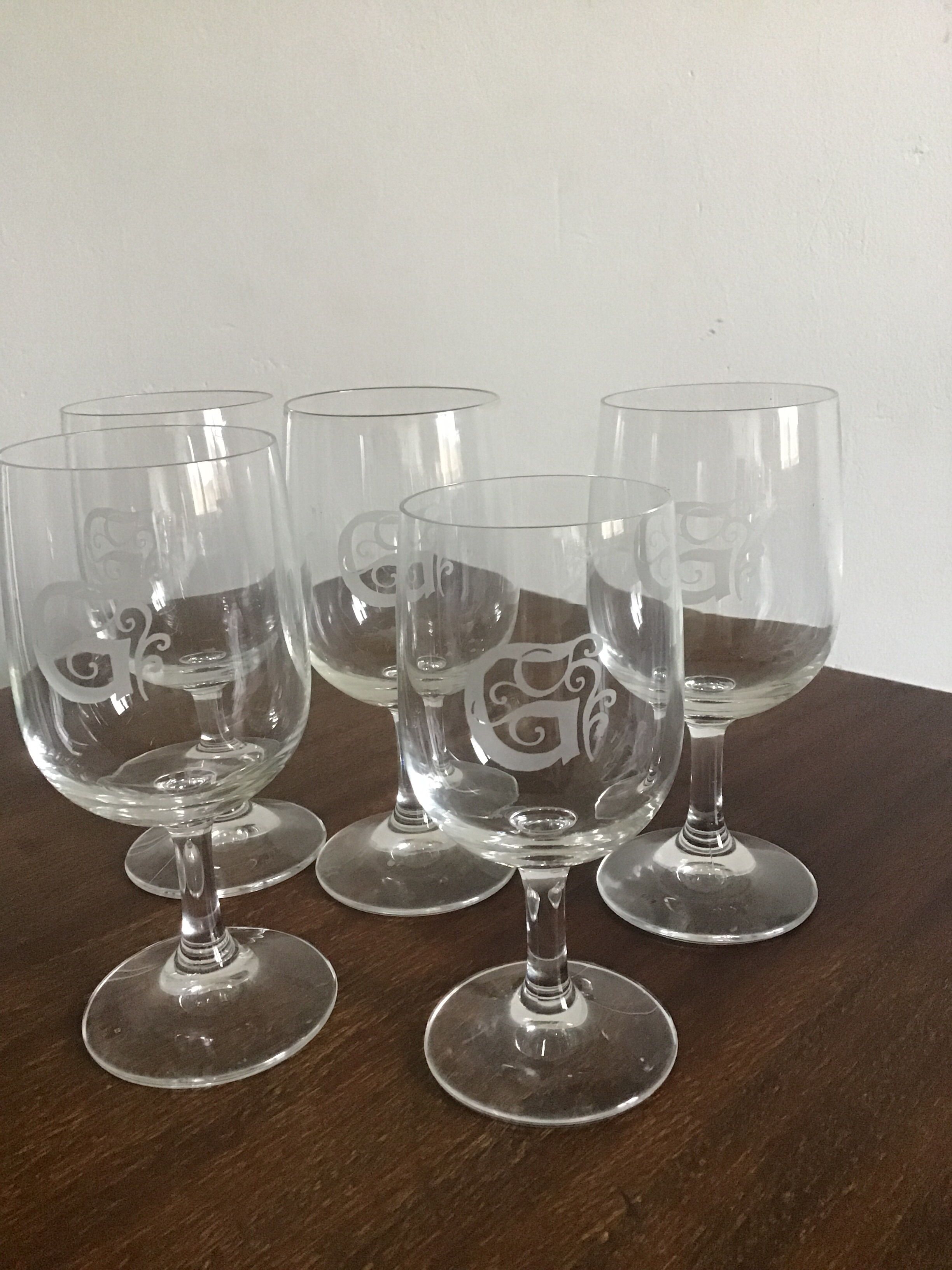 5 glasses old Crystal monograms
