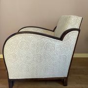 Art-deco convertible armchair in tinted beech and ivory-colored cotton velvet fabric