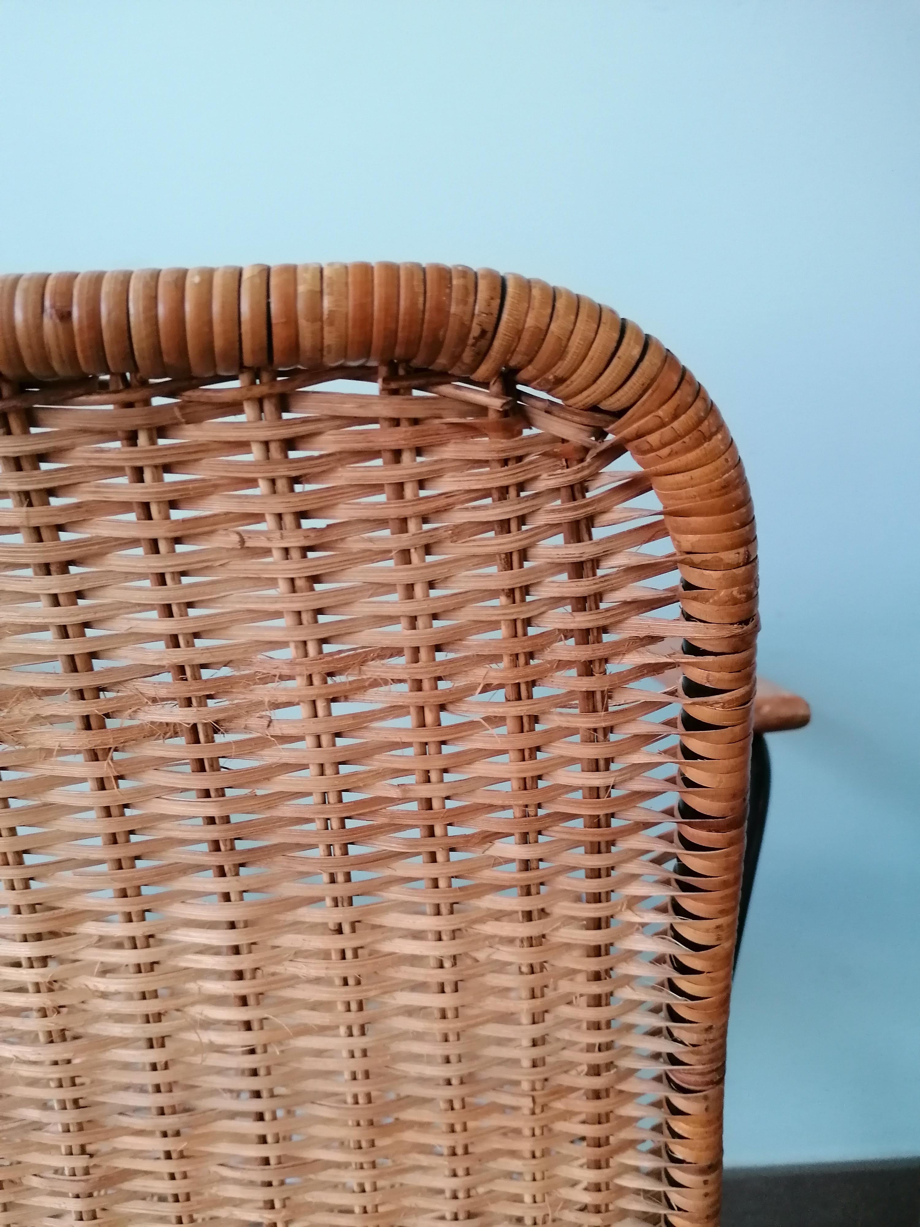 Rattan armchair, metal structure, Germany, 70s