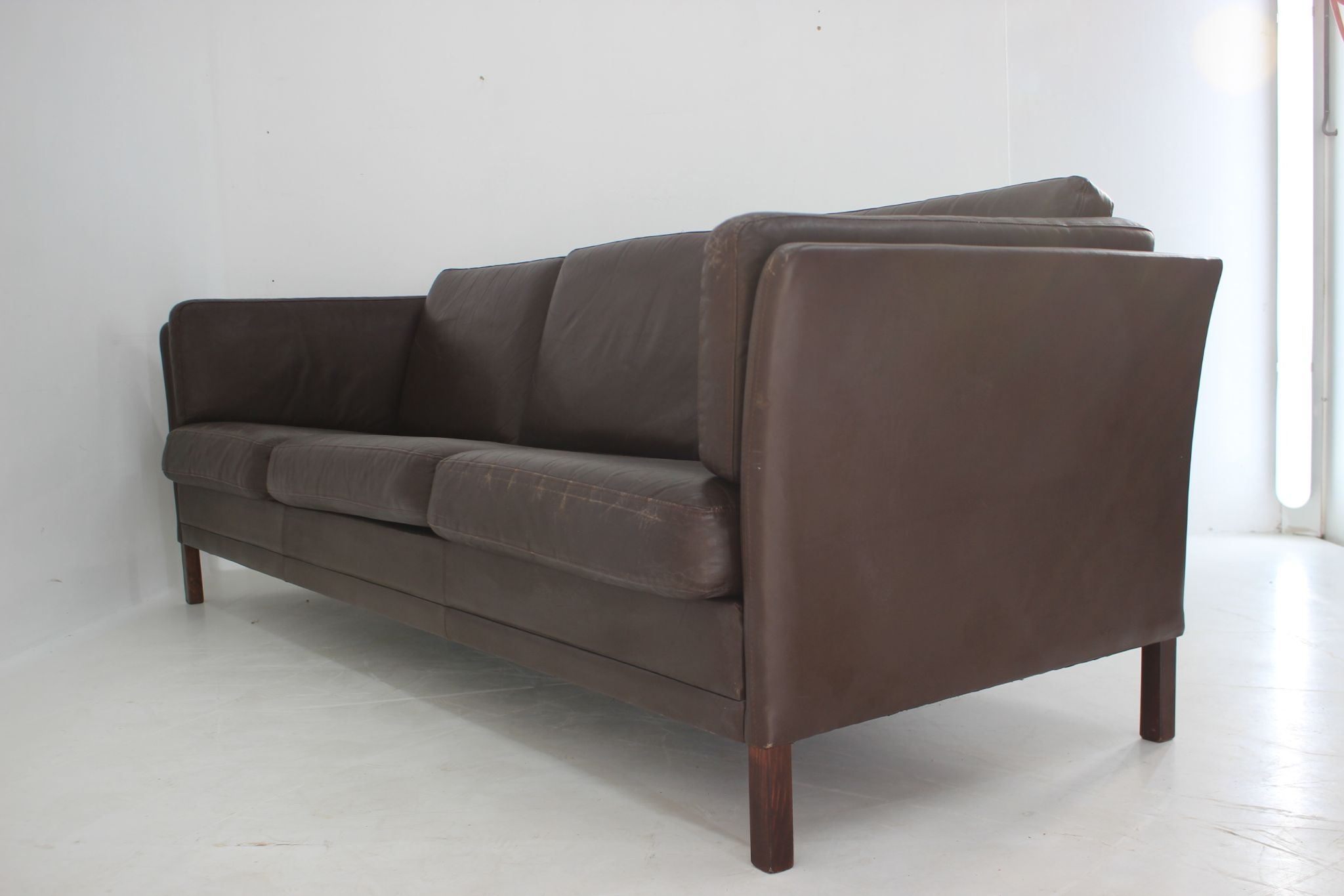 1970s danish brown leather 3-seater sofa