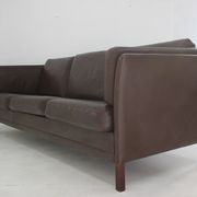 1970s danish brown leather 3-seater sofa