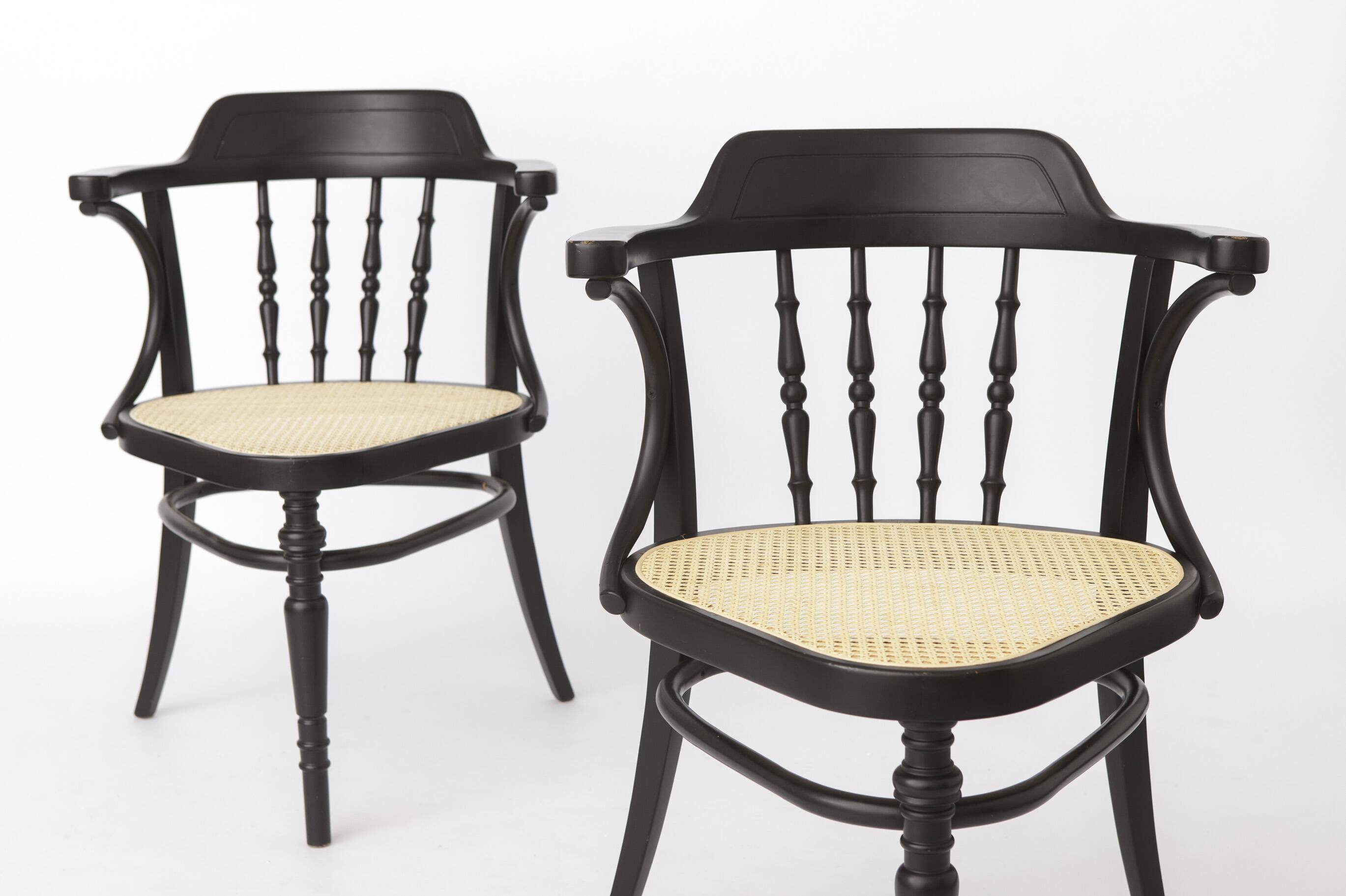 Pair of Bentwood Armchairs, Black Beechwood & Vienna Cane Seats, 1990s
