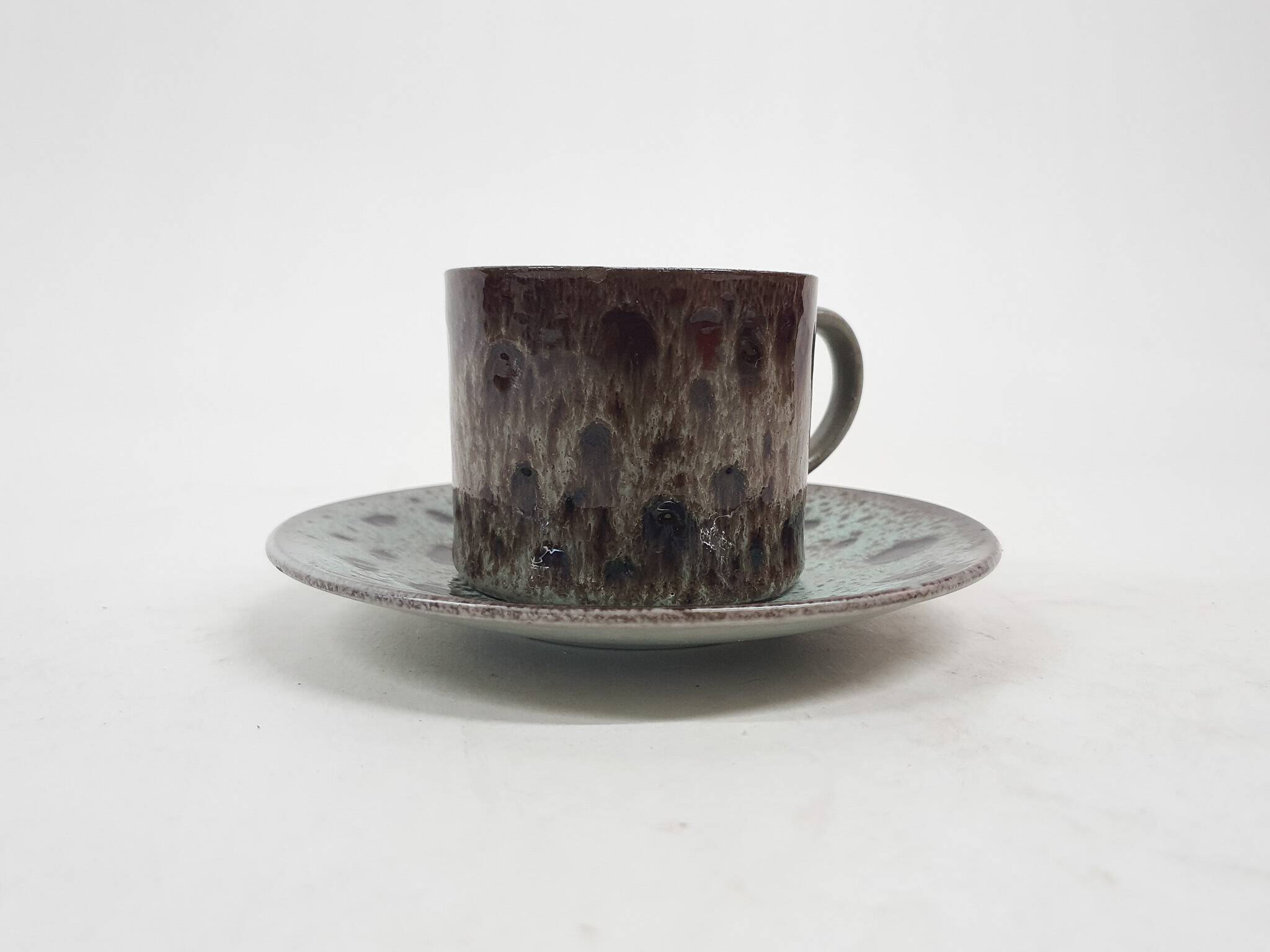 Ceremic lava cup in brown and turquoise, 1970's
