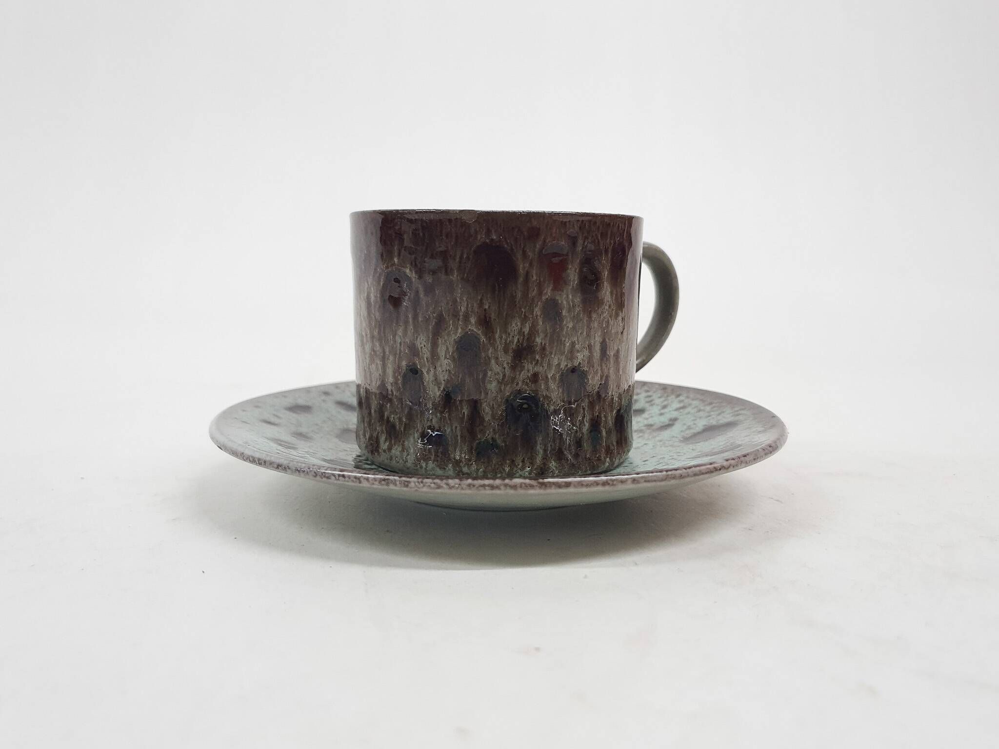 Ceremic lava cup in brown and turquoise, 1970's
