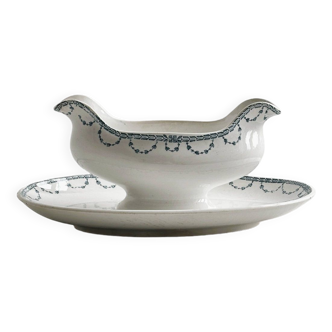 Gravy boat on earthenware frame Digoin Sarreguemines Faust.