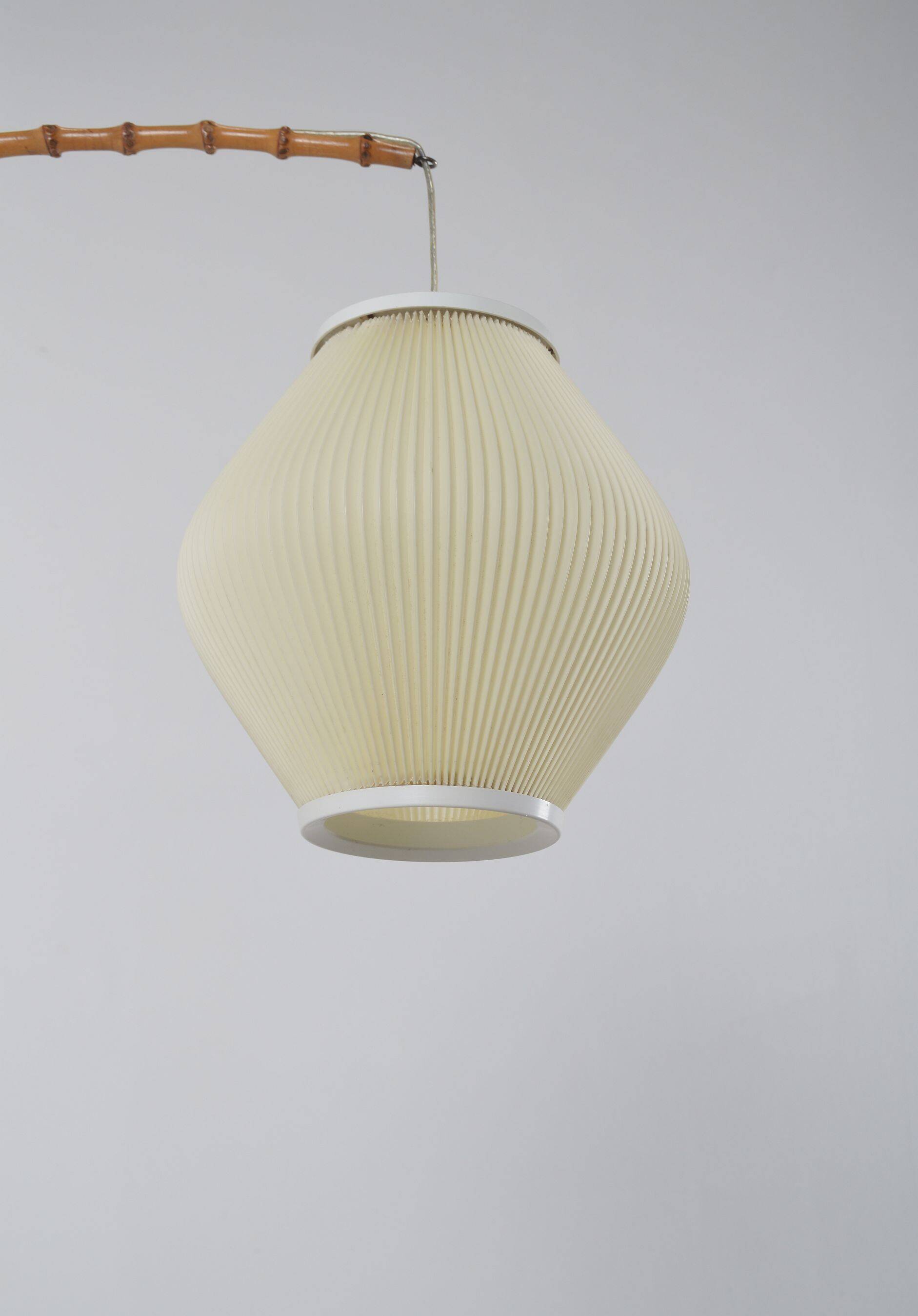 Danish wall lamp with wooden arch and pearl shade lampshade, 1960s