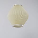 Danish wall lamp with wooden arch and pearl shade lampshade, 1960s