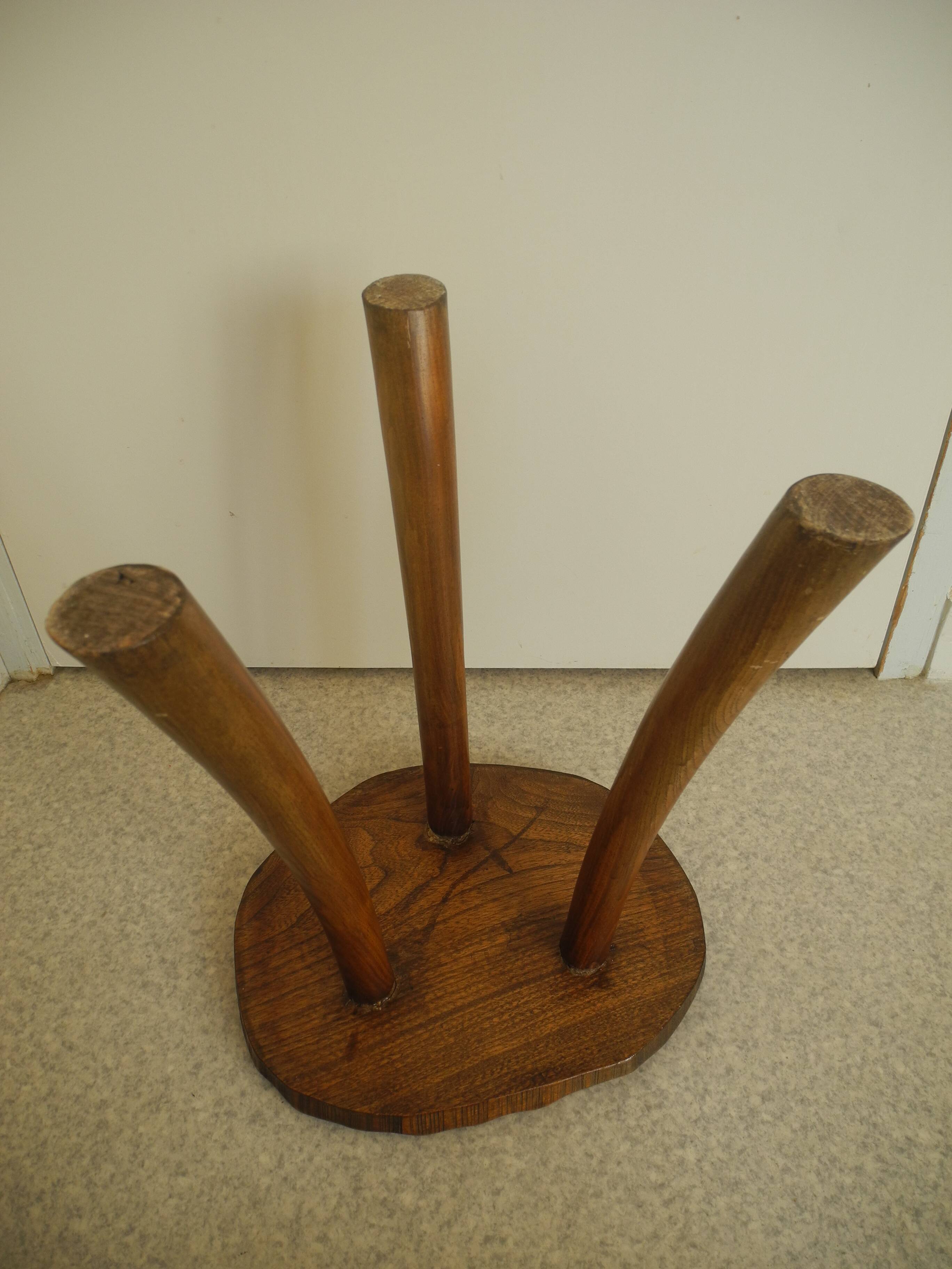 vintage wooden stool brutalist decor plant stand